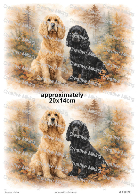 Two Cocker Spaniel Dogs Decoupage Rice Paper | DOG070