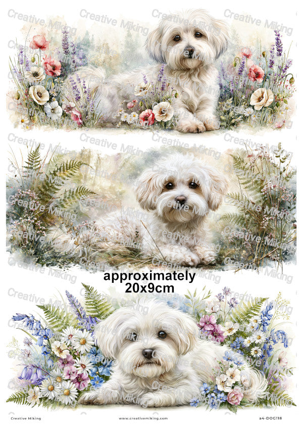 Maltipoo Dog In Flowers Decoupage Rice Paper | DOG118