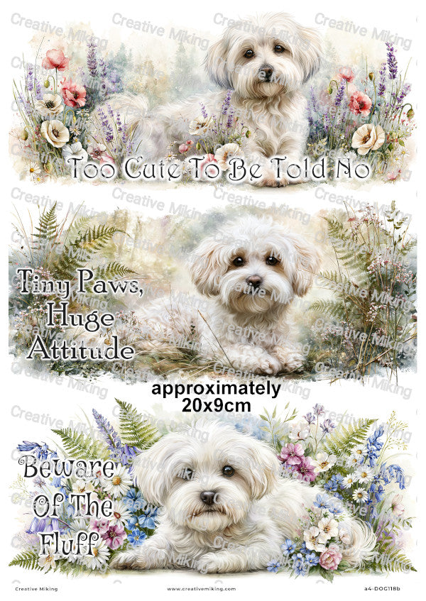 Maltipoo Dog In Flowers Funny Decoupage Rice Paper | DOG118b