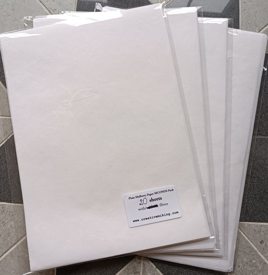 SECONDS Plain Mulberry Paper WITH Fibres, A4 size, 30gsm - 20 sheets
