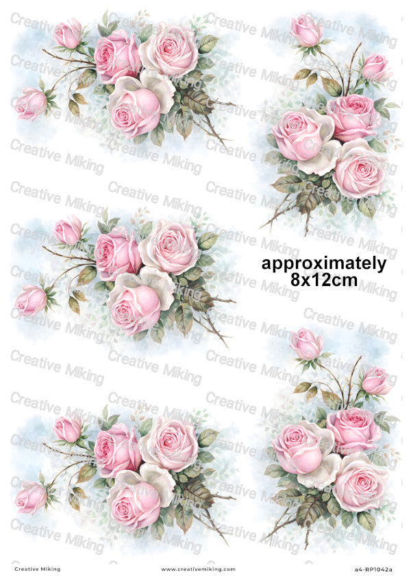 Pink Roses Watercolor Decoupage Paper | RP1042a