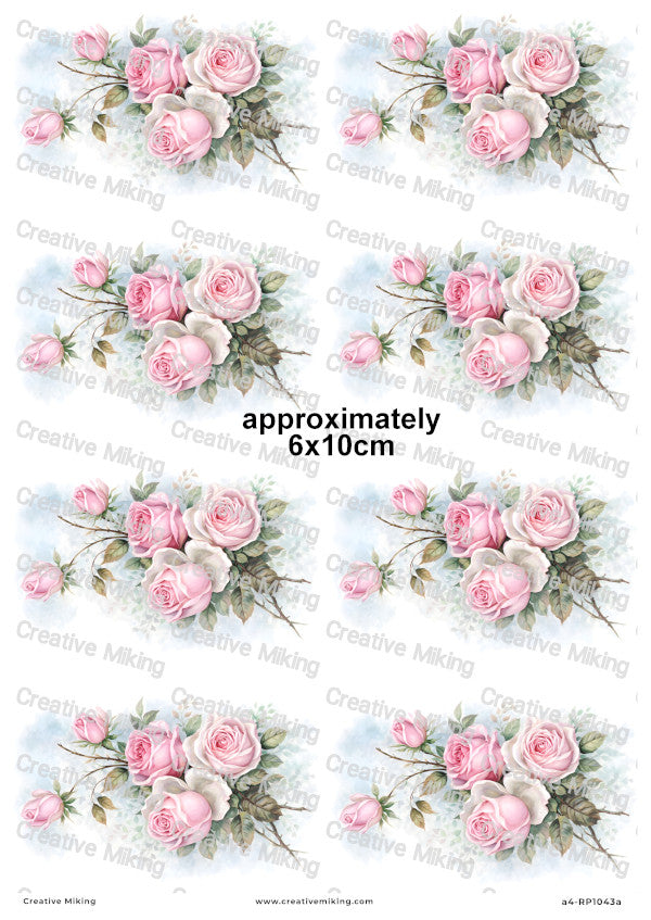 Pink Roses Watercolor Decoupage Paper | RP1043a