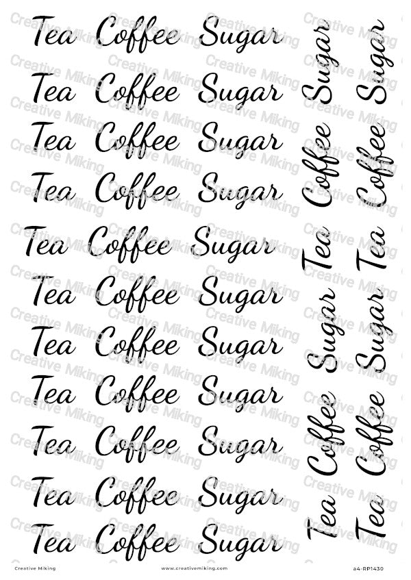 Kitchen Labels Decoupage Rice Paper - Tea, Coffee, Sugar | RP1430