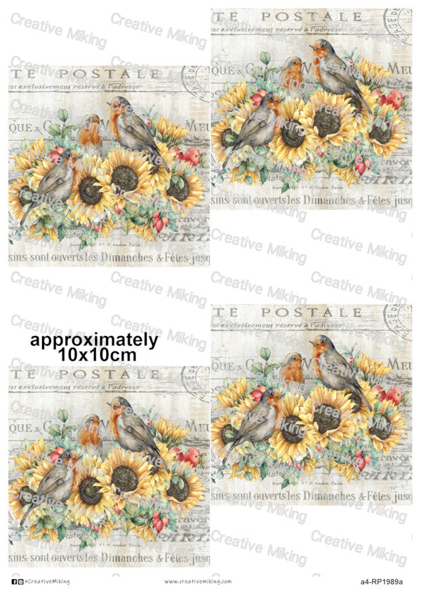 Robin Birds with Sunflowers Decoupage Paper | RP1989a