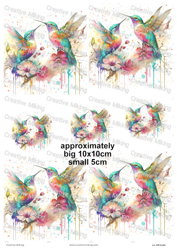 Hummingbird Among Flowers Decoupage Rice Paper | RP2485