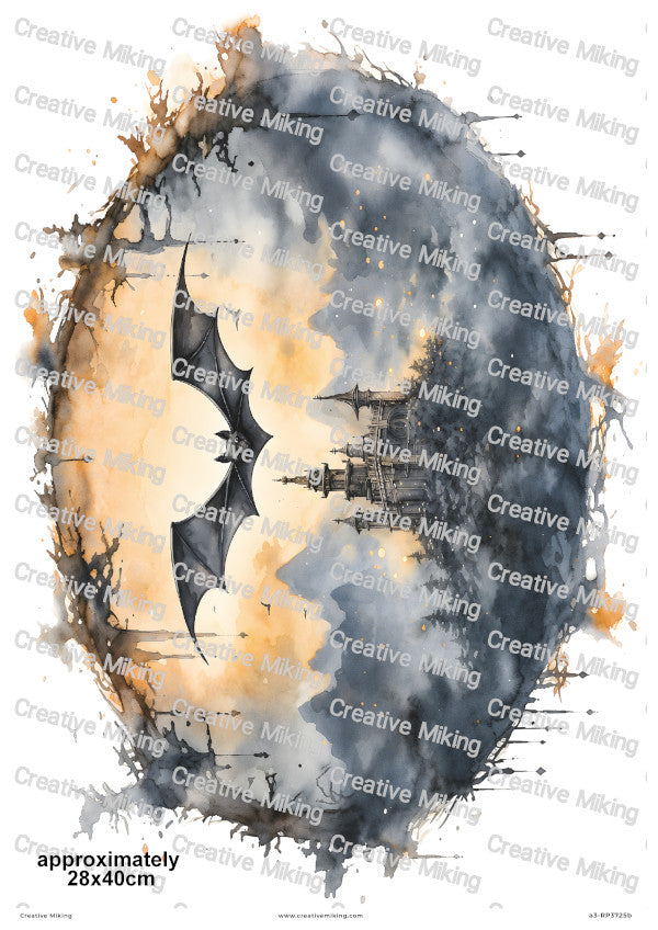 Bat And Gothic Castle Halloween Decoupage Rice Paper | RP3725b