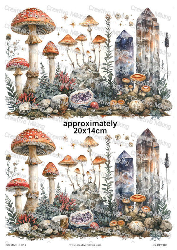 Mushrooms And Crystals Decoupage Rice Paper | RP3989