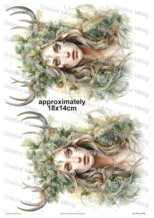 Mystical Forest Woman With Antlers Decoupage Rice Paper | RP4223b