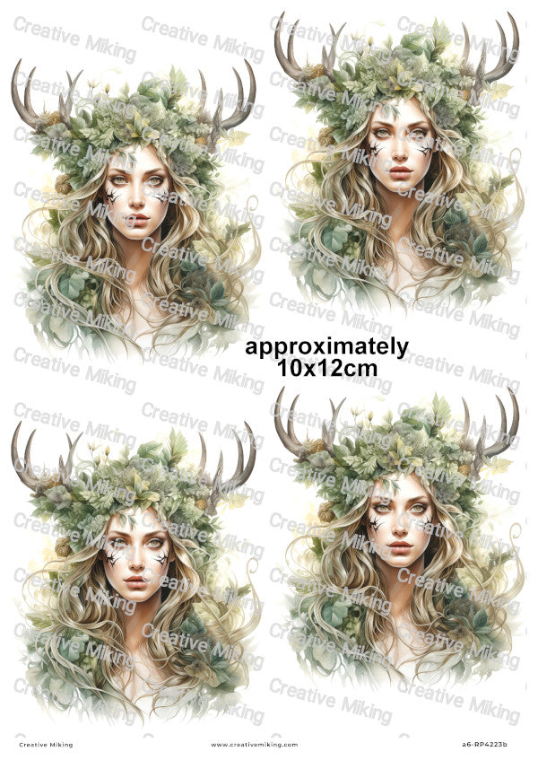 Mystical Forest Woman With Antlers Decoupage Rice Paper | RP4223b