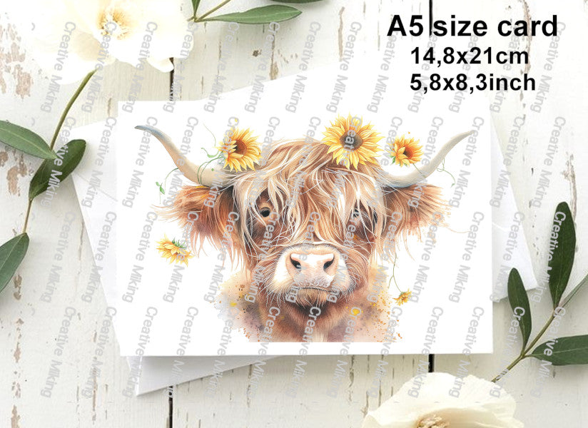 Highland Cow With Sunflowers Decoupage Paper | RP4899a