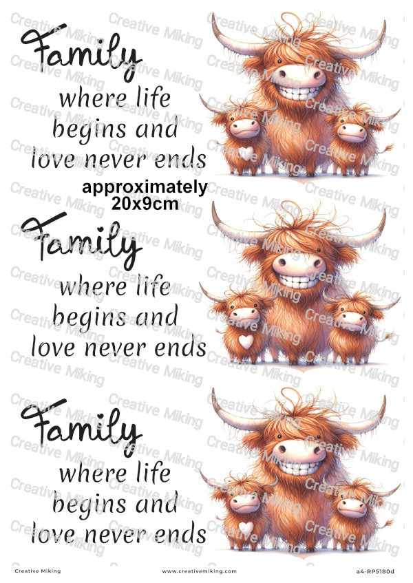 Highland Cow Family Decoupage Paper | RP5180d