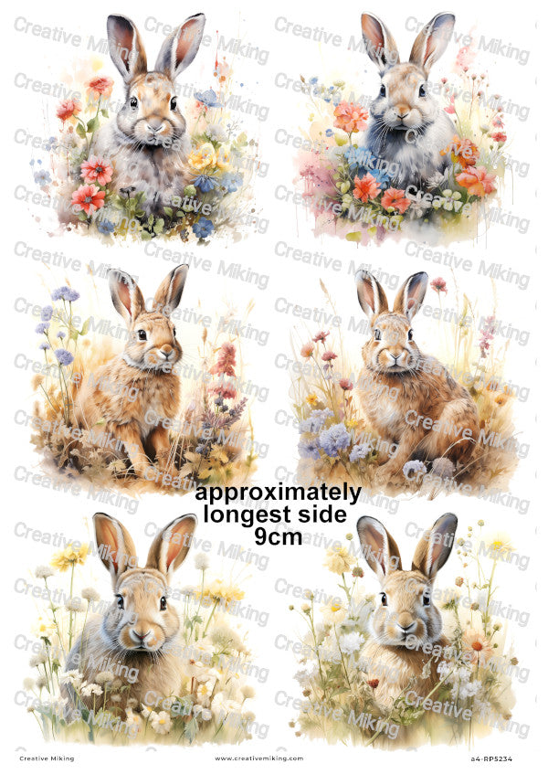 Rabbit In Wildflower Meadow Decoupage Rice Paper | RP5234