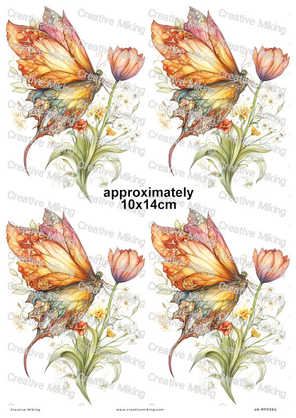 Butterfly With Tulip Flower Decoupage Rice Paper | RP5364