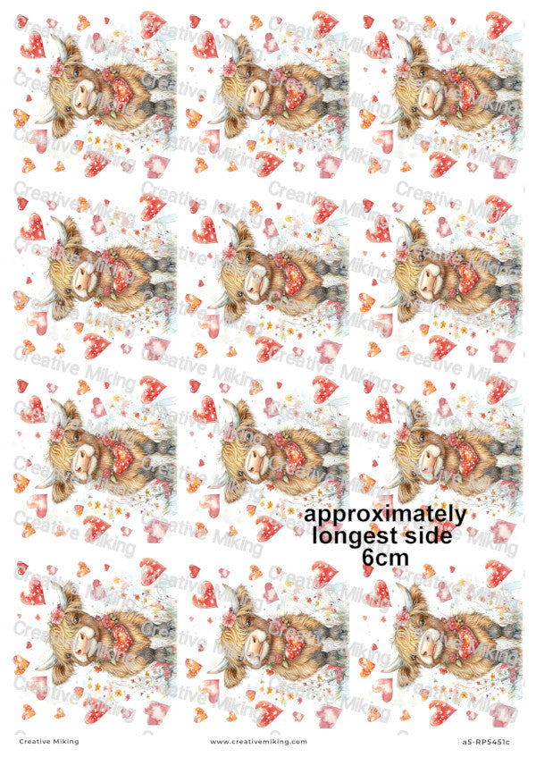 Highland Cow With Heart Decoupage Paper | RP5451c