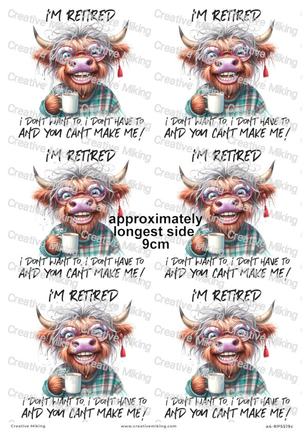 Highland Cow Retirement Funny Decoupage Paper | RP5519c