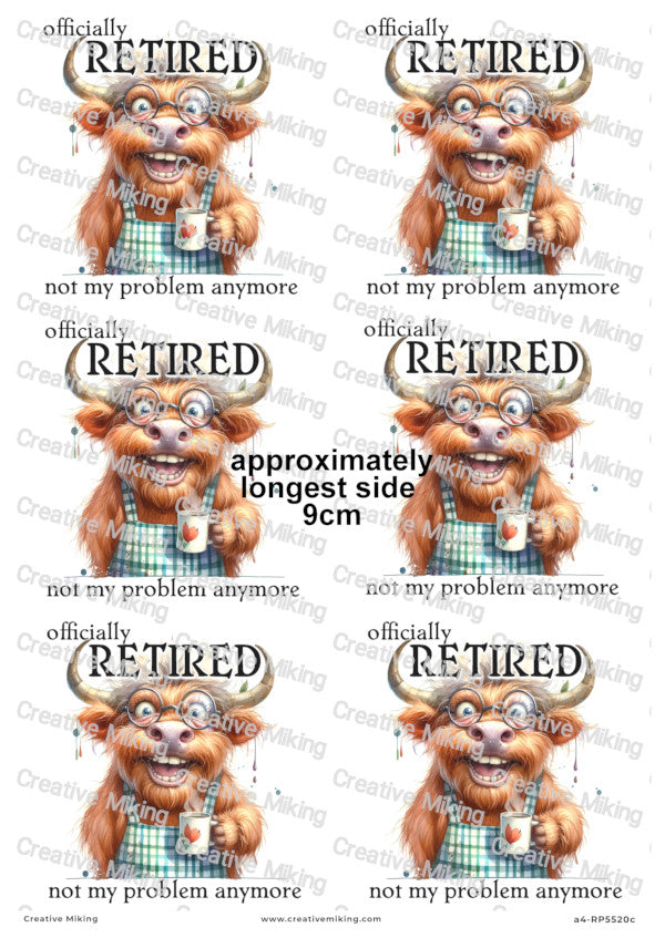 Highland Cow Retirement Funny Decoupage Paper | RP5520c
