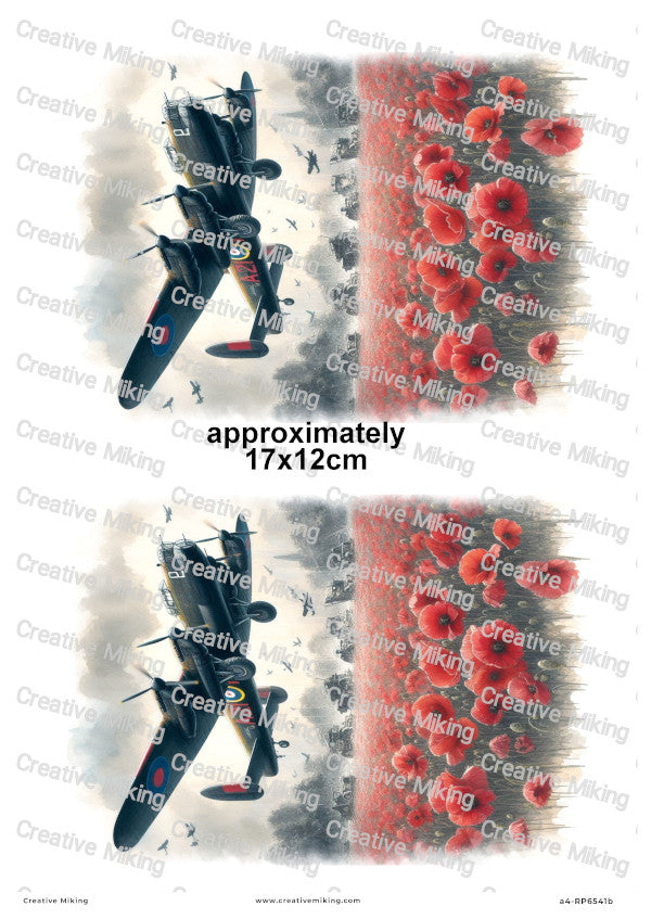 Lancaster Bomber and Poppies Decoupage Rice Paper | RP6541b