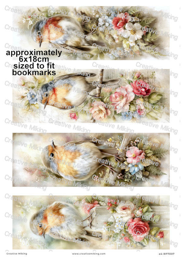 Robin Birds Among Flowers Decoupage Paper | RP7007