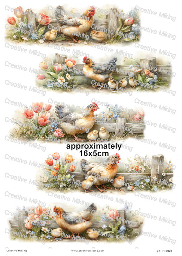 Hen With Chicks Spring Decoupage Paper | RP7023
