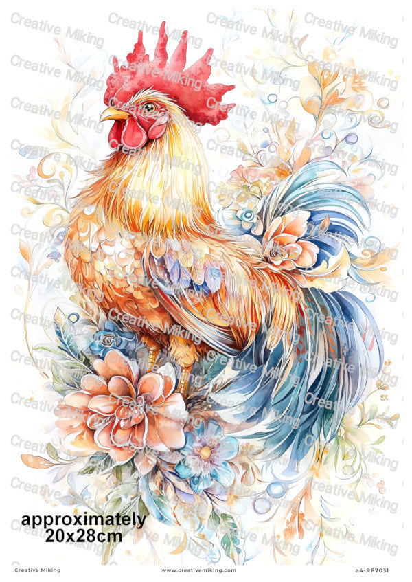 Decorative Rooster Decoupage Paper | RP7031