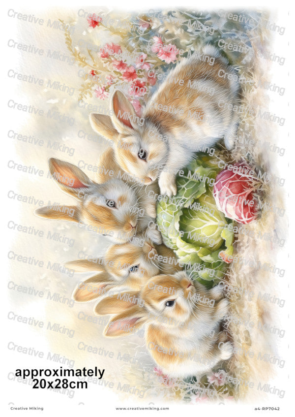 Spring Garden Rabbits With Cabbage Decoupage Paper | RP7042