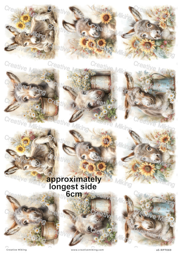 Donkey With Flowers Decoupage Rice Paper | RP7069