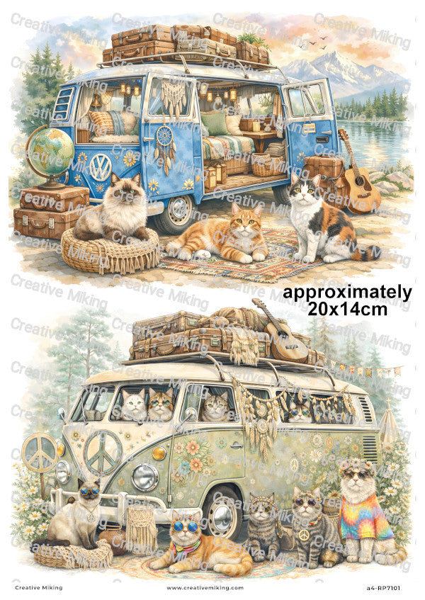 Cats Camper Van Decoupage Paper | RP7101