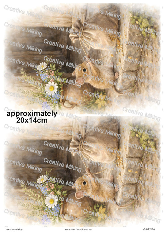 Little Mouse Rustic Countryside Decoupage Rice Paper | RP7104