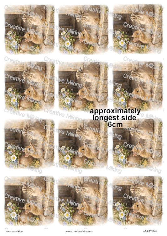 Little Mouse Rustic Countryside Decoupage Rice Paper | RP7104b