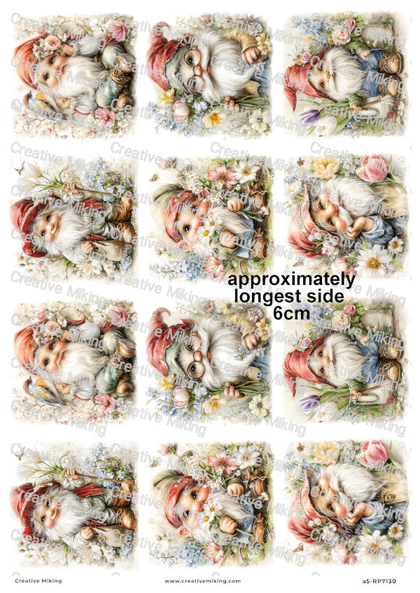 Gnome With Spring Flowers Decoupage Rice Paper | RP7130