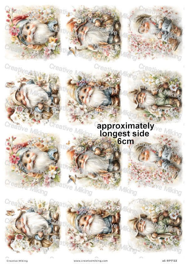 Gnome With Spring Flowers Decoupage Rice Paper | RP7133