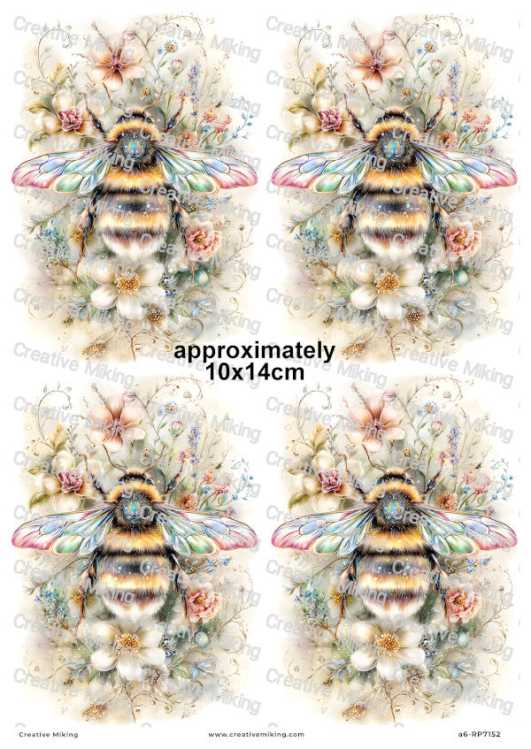 Rainbow Floral Bumblebees Decoupage Rice Paper | RP7152