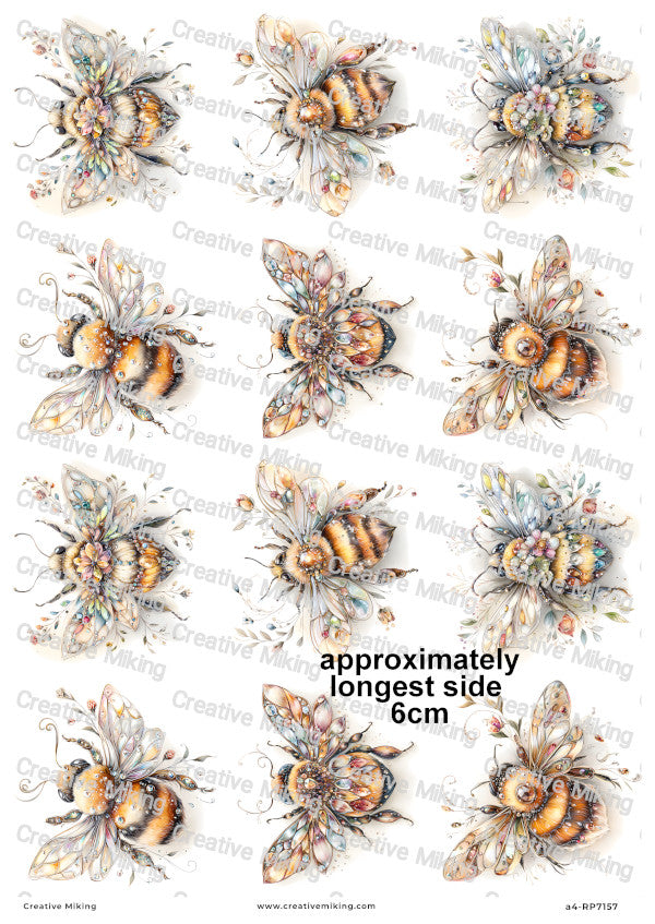 Crystal Floral Bumblebees Decoupage Rice Paper | RP7157