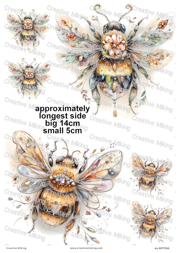 Crystal Floral Bumblebees Decoupage Rice Paper | RP7160