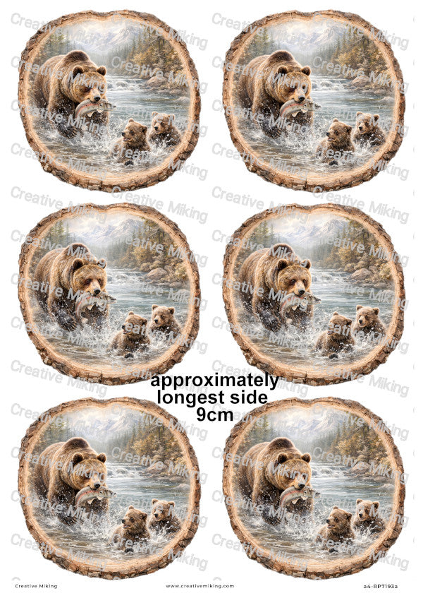 Bear With Cubs Fishing Decoupage Rice Paper | RP7193a