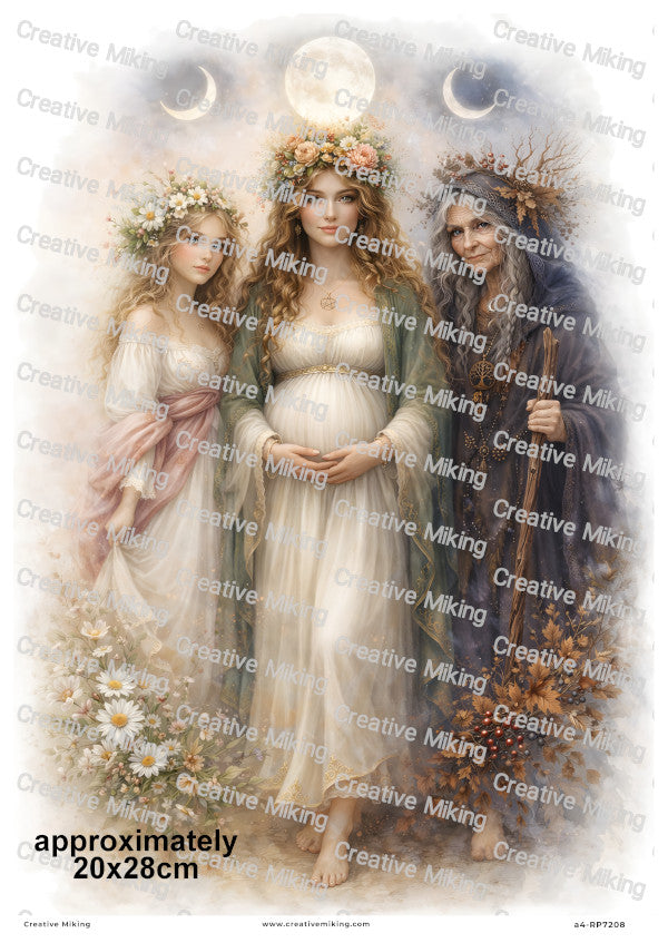 Maiden Mother Crone Triple Moon Goddess Decoupage Rice Paper | RP7208