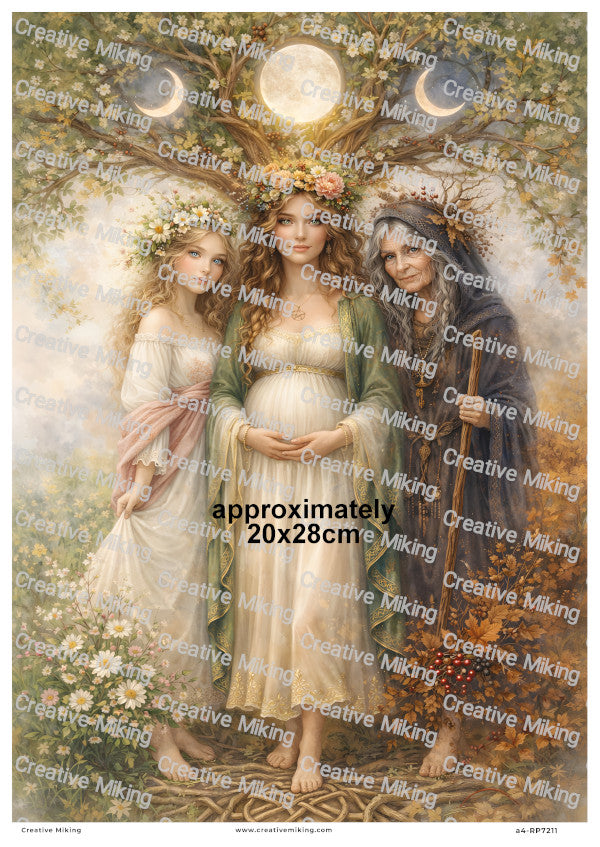 Maiden Mother Crone Tree Of Life Triple Moon Goddess Decoupage Rice Paper | RP7211