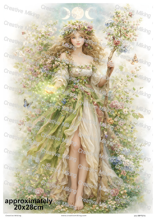 Spring Blossom Goddess Triple Moon Nature Decoupage Rice Paper | RP7214