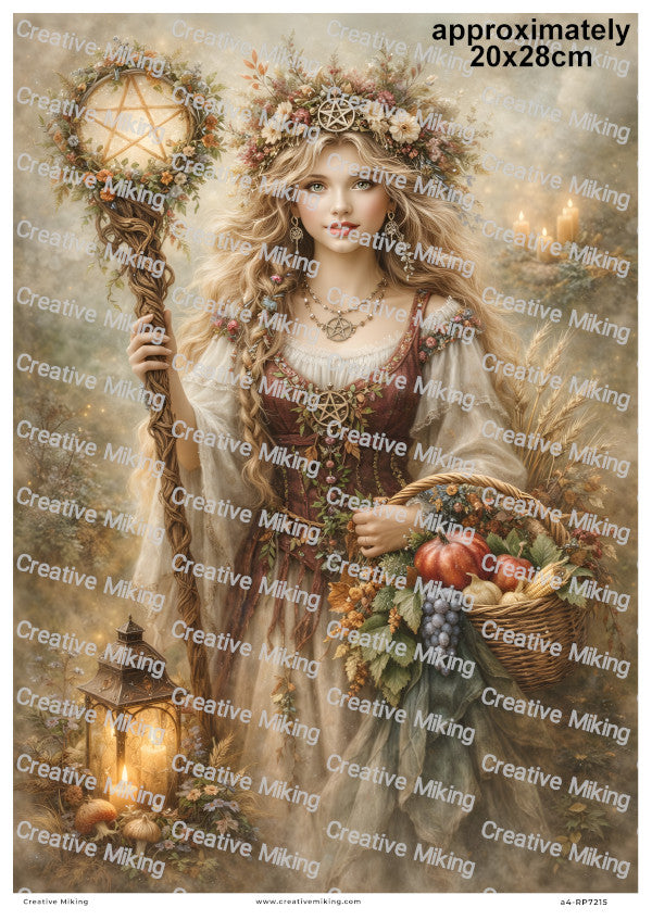 Pagan Harvest Goddess With Pentagram Decoupage Rice Paper | RP7215