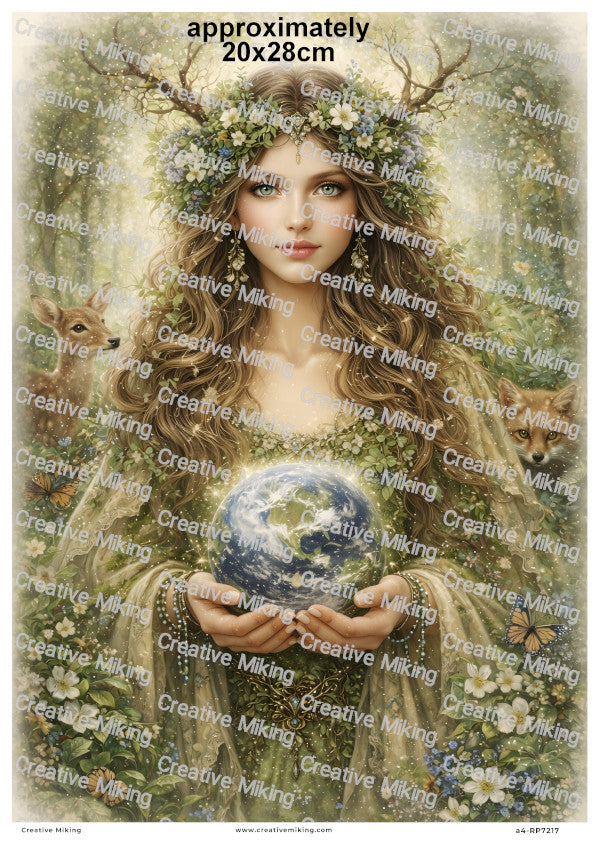 Mother Earth Goddess With Animals Forest Nature Decoupage Rice Paper | RP7217