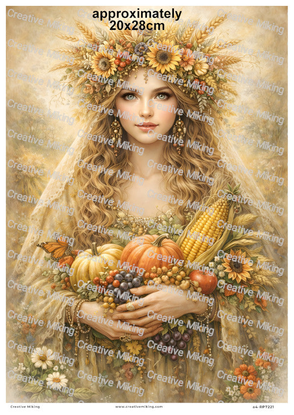 Harvest Goddess With Corn And Sunflowers Decoupage Rice Paper | RP7221