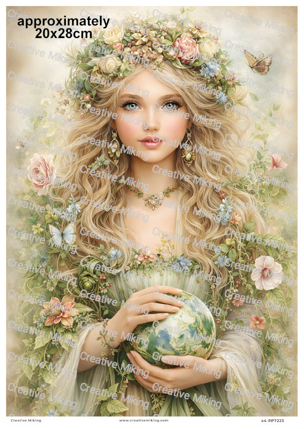 Floral Mother Earth Goddess With Butterflies Decoupage Rice Paper | RP7223