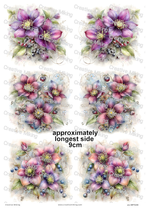 Cosmos Flowers With Berries Decoupage Rice Paper | RP7239