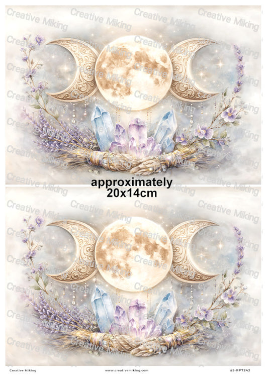 Triple Moon Wiccan Crystals And Lavender Decoupage Rice Paper | RP7243