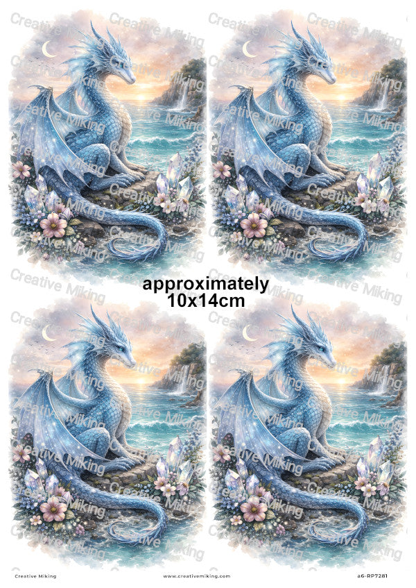 Mystical Ocean Dragon With Crystals At Sunset Decoupage Rice Paper | RP7281