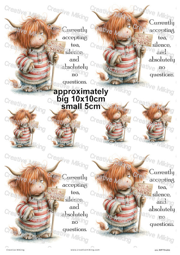 Highland Cow Funny Decoupage Rice Paper | RP7346b