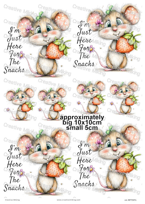 Mouse With Strawberry Funny Decoupage Rice Paper | RP7357c