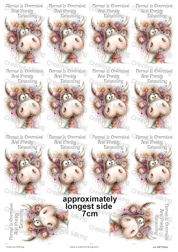 Quirky Highland Cow Funny Decoupage Rice Paper | RP7363b