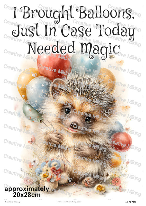 Hedgehog With Balloons Funny Decoupage Rice Paper | RP7373