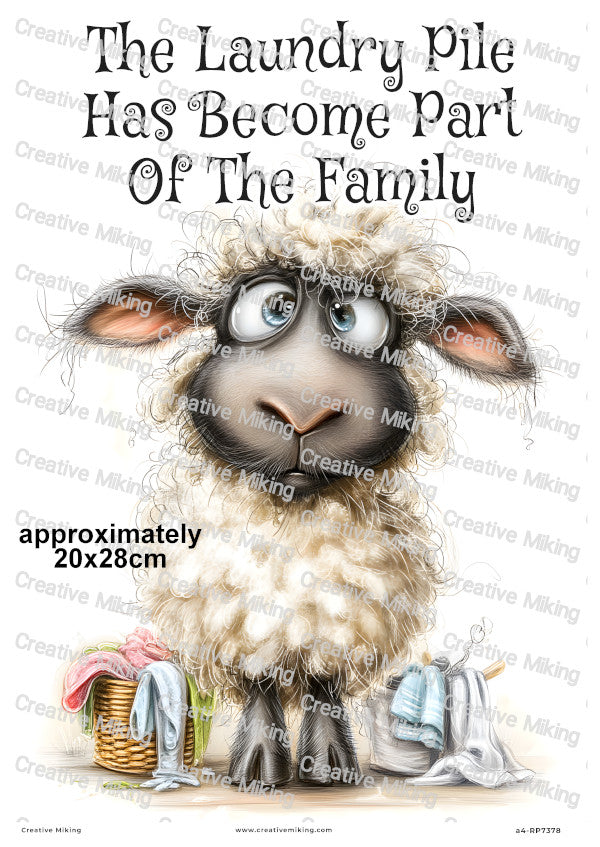 Sheep Laundry Day Funny Decoupage Rice Paper | RP7378